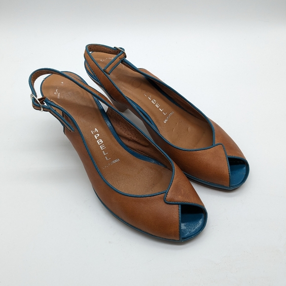 Jeffrey Campbell Susan Leather Color Block Slingback Peep Toe Heel Women's 7 - Picture 16 of 16